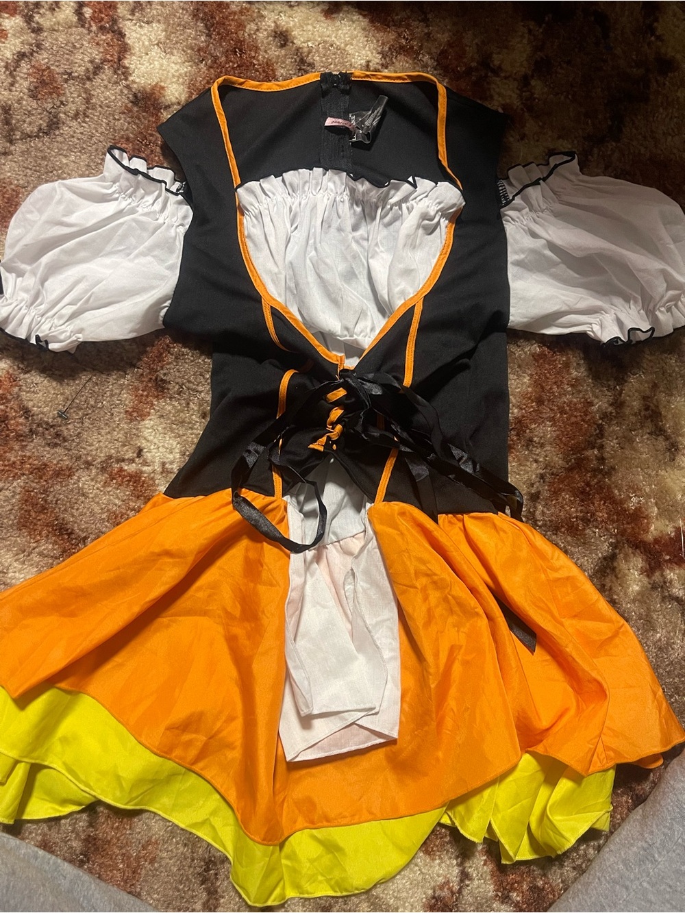 Leg Avenue Candy Corn black and orange milkmaid mini dress Halloween sexy costum